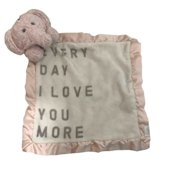 Mudpie Pink Elephant Baby Security Blanket Plush Lovey 12"x12" Soft Satin Trim - Picture 1 of 6